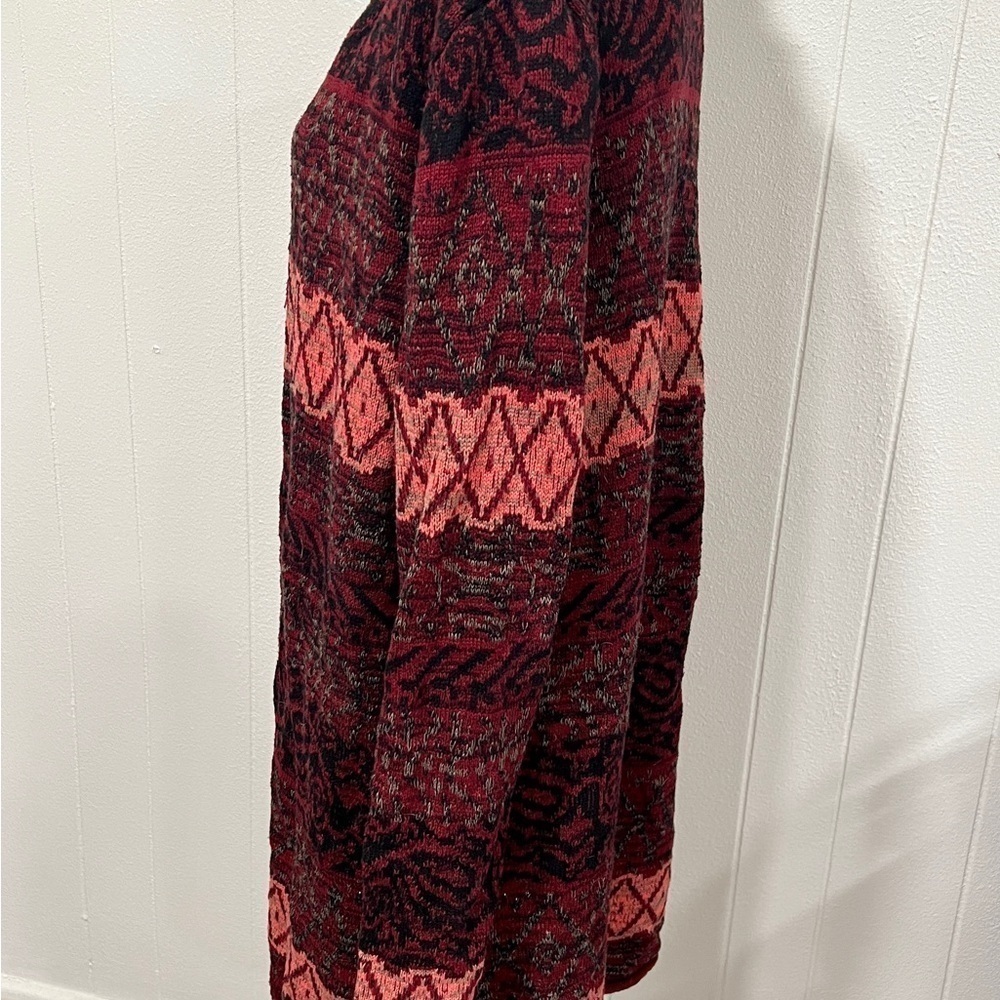 Forever 21 Boho Aztec Pink Maroon Open Long Cardigan Size L